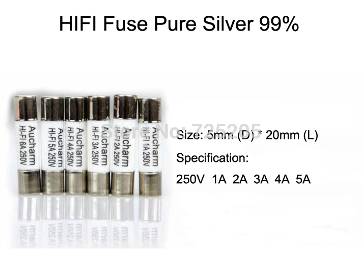 HIFI ฟิวส์เงิน 99% 250V 1A 2A 3A 4A 5A 5 มม.(เส้นผ่านศูนย์กลาง) 20 มม.(ความยาว) เสียง DIY