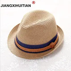 2018 Summer Jazz Women Straw Hat Beach Men Sun Hat Casual Panama Male Cap Hemp Rope Patchwork Striped Straw Hat Visor Cap