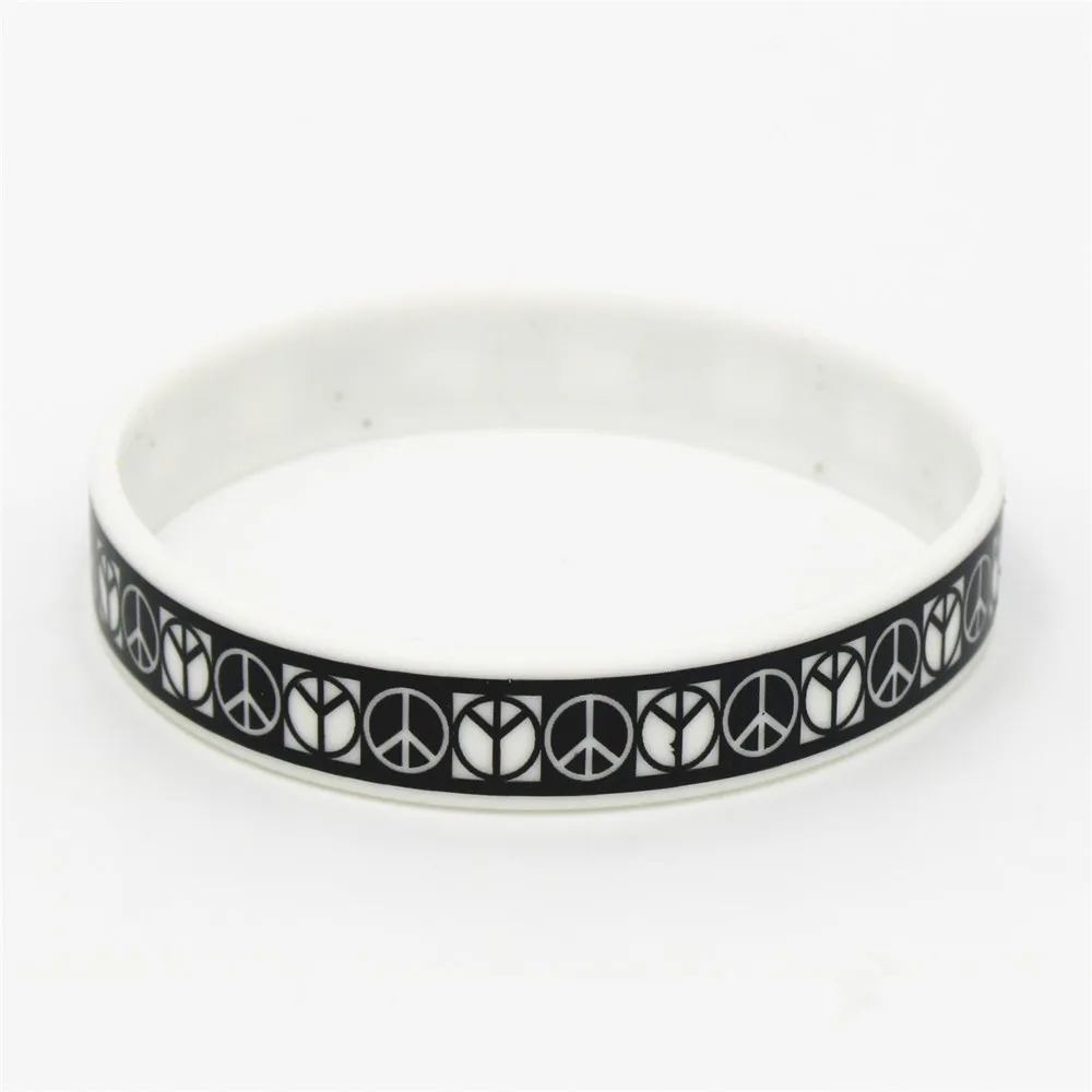 1PC Fashion Jewelry Punk Rock Silicone Wristband Black White Color Sports Bracelets&Bangles Rubber Charm for Adults Gifts SH129