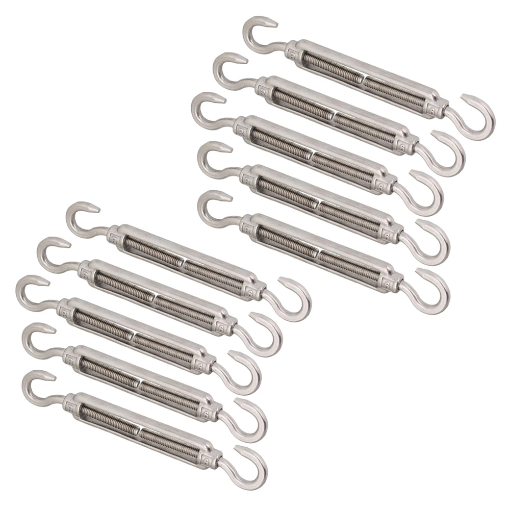 304 Stainless Steel European Style Hook & Hook M6 Turnbuckles Adjustable Wire Rope Tensioners Pack of 10