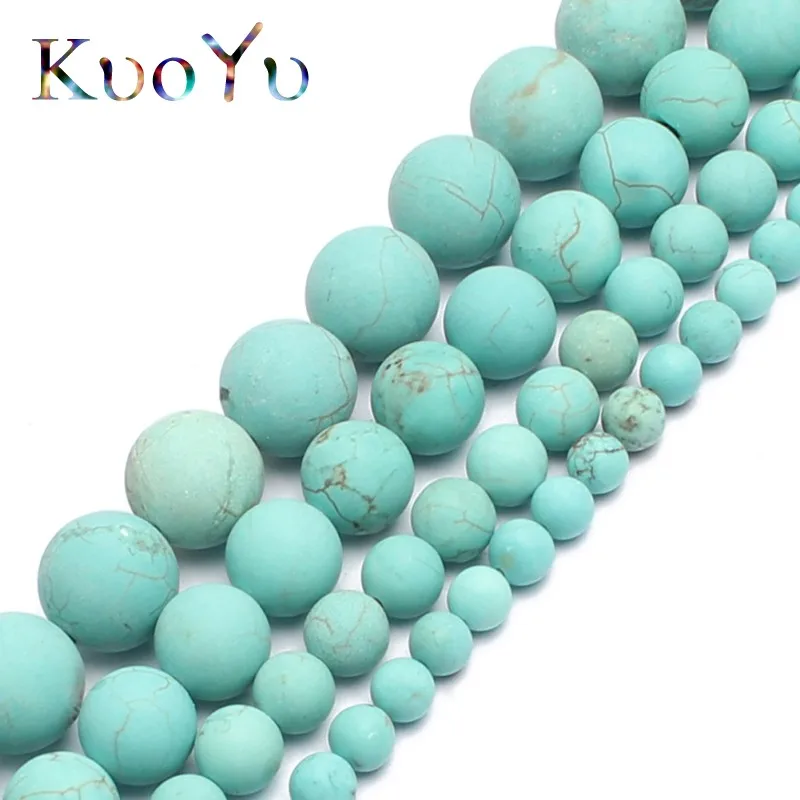 4/6/8/10mm Natural Minerals Stone Beads Matte Dull Polish Turquoises Beads for Jewelry Making DIY Handmade Bracelet Accessories