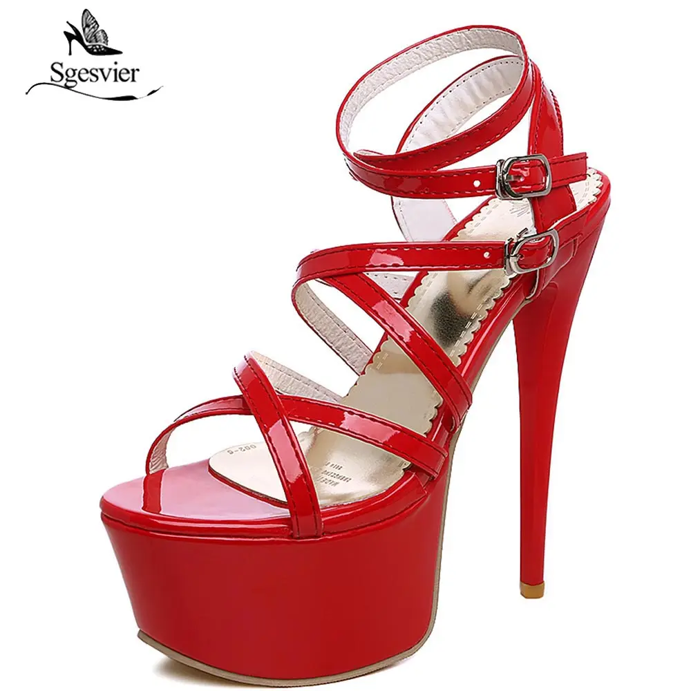 SGESVIER Women High Heel Sandals Platform Shoes Party Sexy Heels Sandal Fashion Red White Black Woman Shoes Size 31-48 OX353