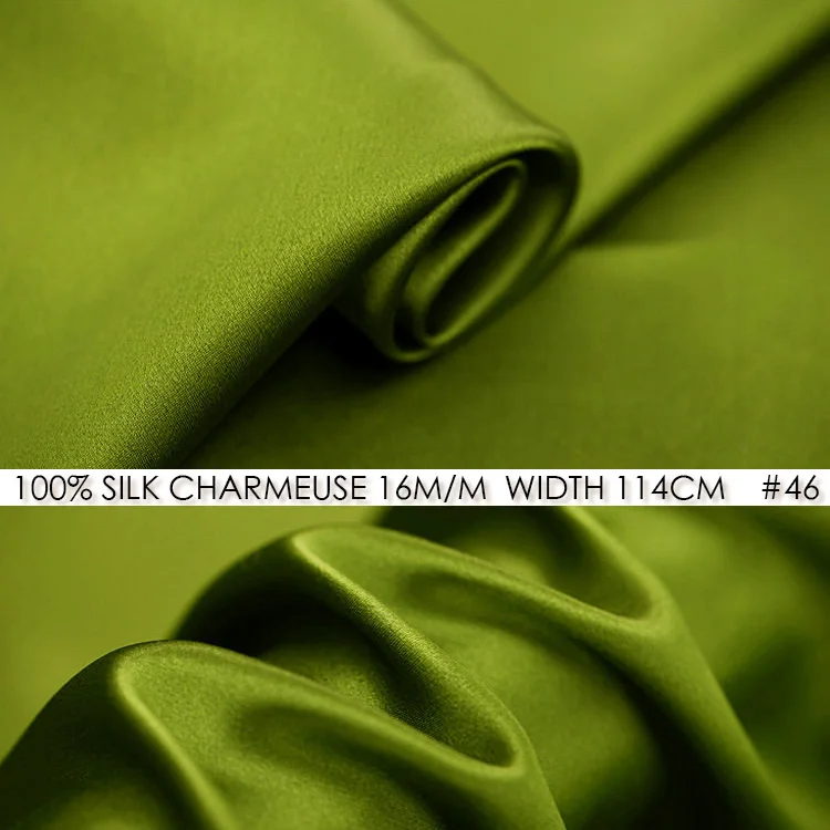 CISULI SILK CHARMEUSE SATIN 114cm width 16momme/100% Pure Mulberry Silk Fabric/Patchwork Wedding Dress Sewing Fabric Olive NO46