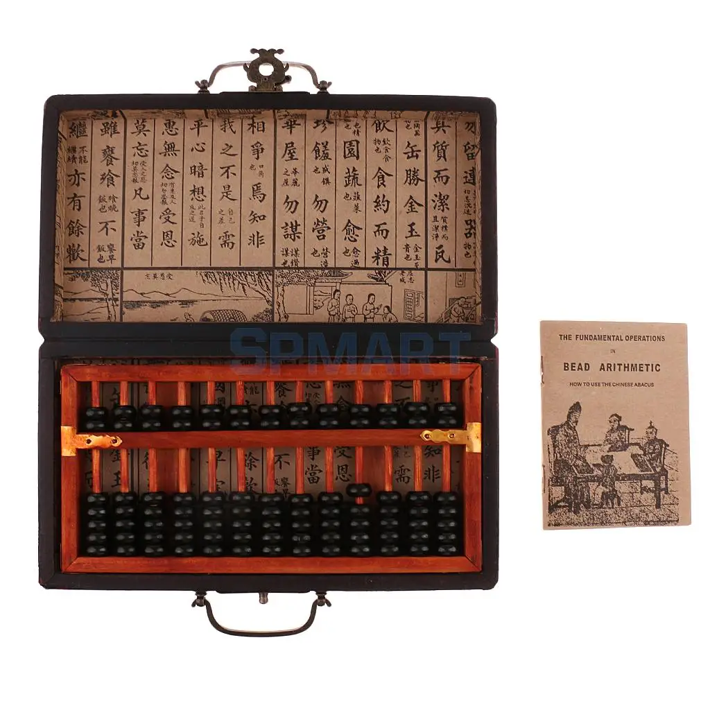 

13 Rows Vintage Chinese Wooden Bead Arithmetic Abacus with Box Classic Ancient Calculator Counting Collection Gift Kids Toy