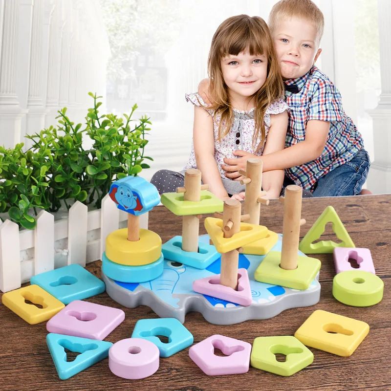 

New Baby toys Wooden blocks shape jointed board montessori teaching leaning education building chopping aniamls block match toy