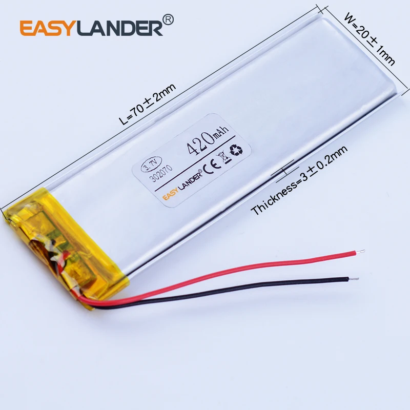 302070 3.7V 420mAh Rechargeable Lithium Li-ion Li Polymer Battery For mp3 DVR GPS PDA china clone 4G 4S andorid phone