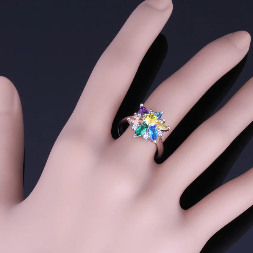 Charismatic Star Multi-Gem Multi-Color Yellow Cubic Zirconia Silver Plated Ring V0140