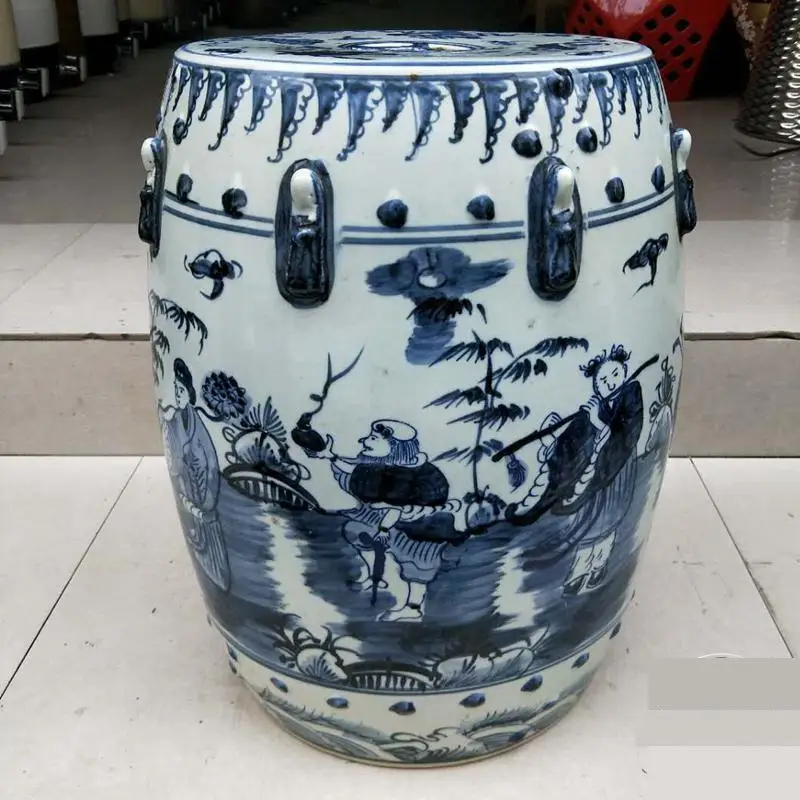 Jingdezhen Ceramic Stool Ceramic Drum Stool Hand-painted Blue And White Figures Eight Immortals Crossing Porcelain Stool