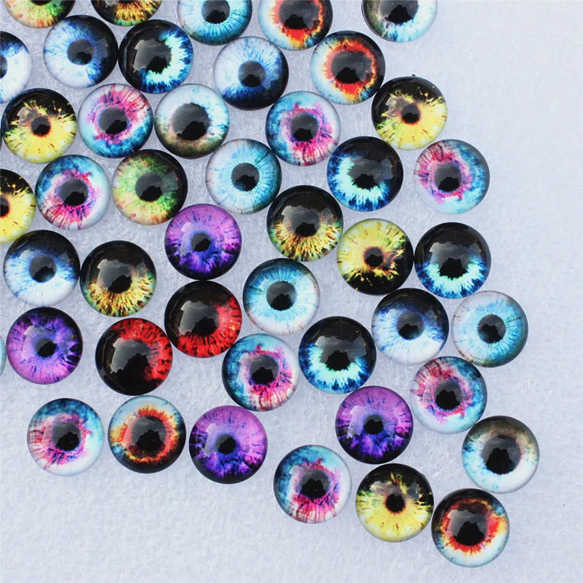 12mm Round Mixed Random Dragon Eyes In Pairs Glass Cabochon Flatback Photo Cabochons for Charm Base Accessories 50pcs/lot K06000