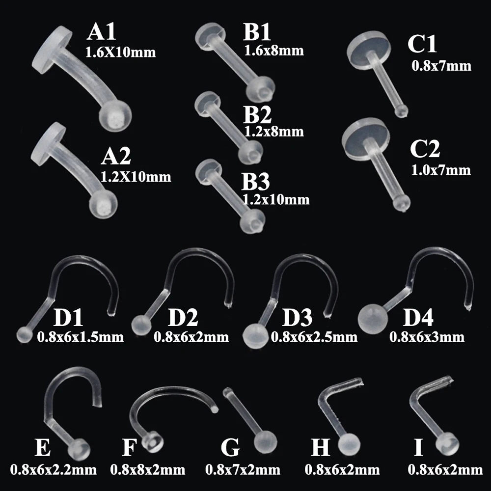 10Pcs/lot Bioplast Flexible Nose Lip Ring Labret Earring Eyebrow Ring Belly Ring Nose Studs Cartilagem Body Piercing Jewelry