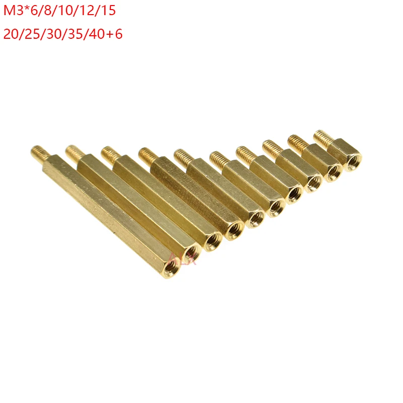 Entretoise de goujon en laiton à tête hexagonale, vis d'espacement, pilier fileté, entretoise STANDOFF PCB, M3 * 6mm, 8mm, 10mm, 12mm, 15mm, 20mm, 25mm, 30/40mm + 6mm, 20 pièces