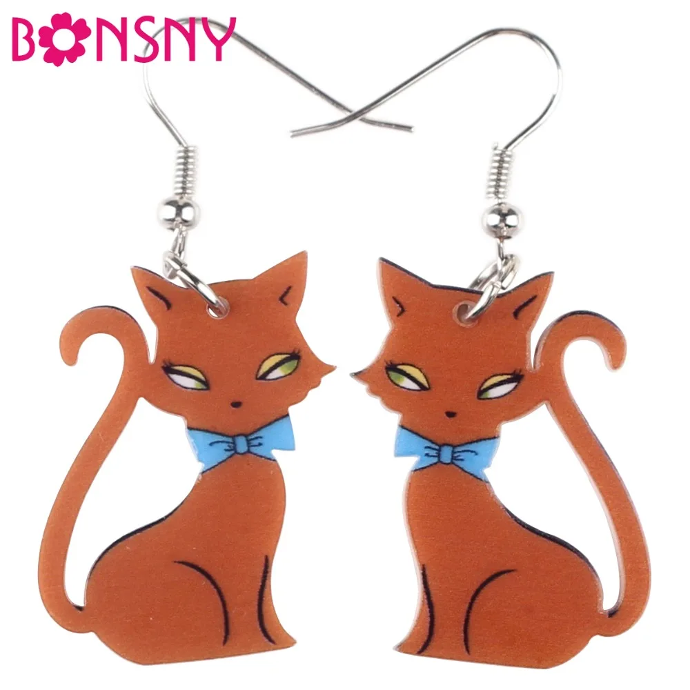 Bonsny آلة طابعة أكريليك إسقاط القط أقراط طويلة كبيرة استرخى أقراط أخبار 2015 تصميم نمط للفتيات امرأة مجوهرات اكسسوارات