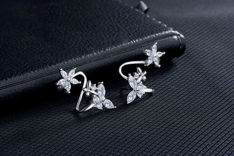 Hot Sell Fashion Butterfly Shiny Crystal Female 925 Silver Needle Ladies Stud Earrings Jewelry Wholesale Promotion Gift