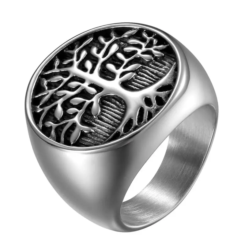 Boniskiss Punk Men Silver Color Tree Of Life Ring Casting Stainless Steel Life Tree Rings For Men Ring Jewelry Bague Homme