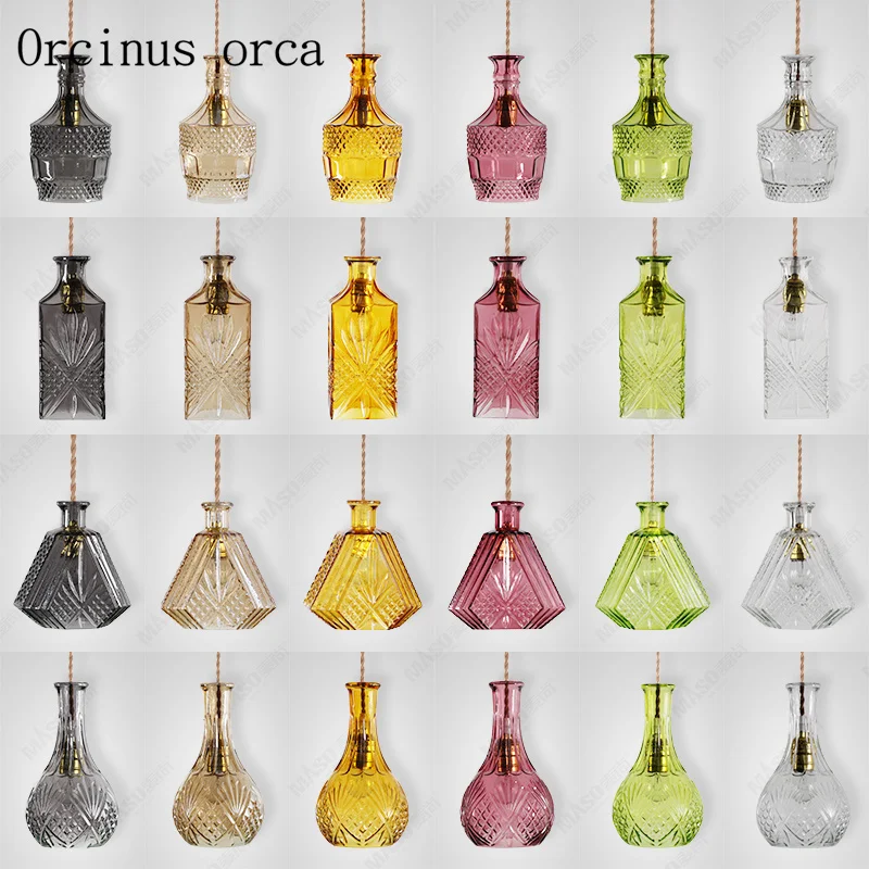 Modern simple retro lighting creative personality cafe restaurant bar bar color glass hanging Lamp Art