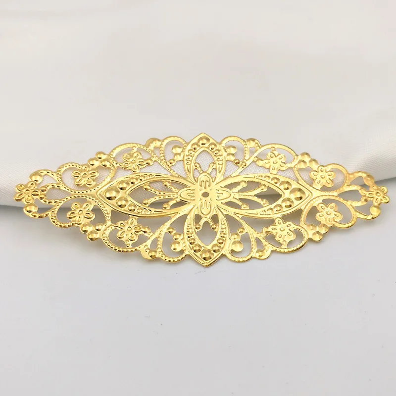 10 PCS Gold color/White K/Antique bronze Oval Metal Filigree Flowers Slice Charms Findings DIY Accessories Jewelry Assembly