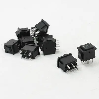 10Pcs AC 250V/6A 10A/125V 6 Pins DPDT Snap in Boat Rocker Switch Black