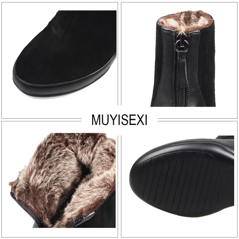 Winter Ankle Boots Hollow out High Heel Wedge Shoes Woman Snow Boots Women\'s Boots Made of Genuine Leather HL108 MUYISEXI