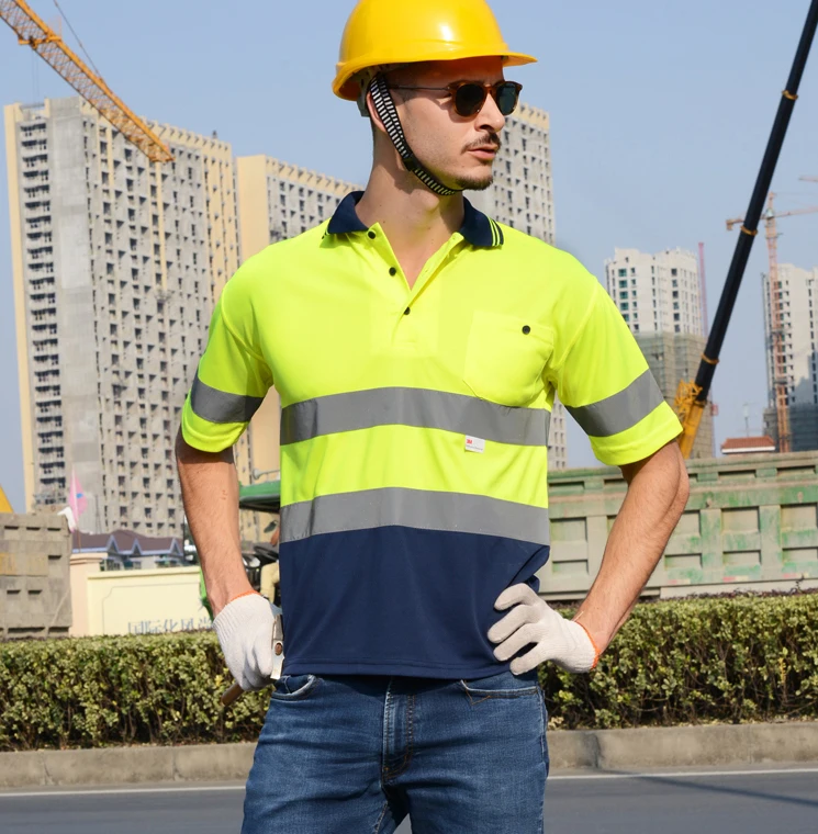 

Men's hi vis t shirt with reflective stripes Summer brethable Quick dry safety Polo shirt