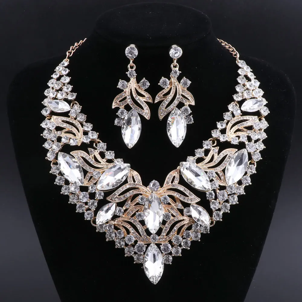 OEOEOS Fashion Crystal Jewelry Sets Bridal Necklace Earrings Sets Wedding Party Jewelry Costume Jewellery Decorations Wholesale