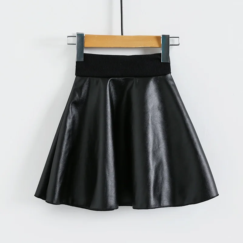 Girls Skirts New Fashion PU Leather 2-7 Year jupe Elastic Waist Girl Tutu Skirt Autumn Black Kids Short Skirt Children Clothes