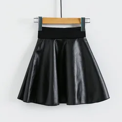 Girls Skirts New Fashion PU Leather 2-7 Year jupe Elastic Waist Girl Tutu Skirt Autumn Black Kids Short Skirt Children Clothes