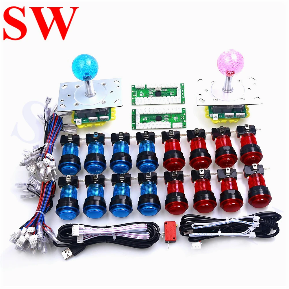 

2 Player Arcade fighting game parts LED USB Encodre DIY 5V LED Illuminated Joystick Kits with 32mm LED lighted Round Push Button