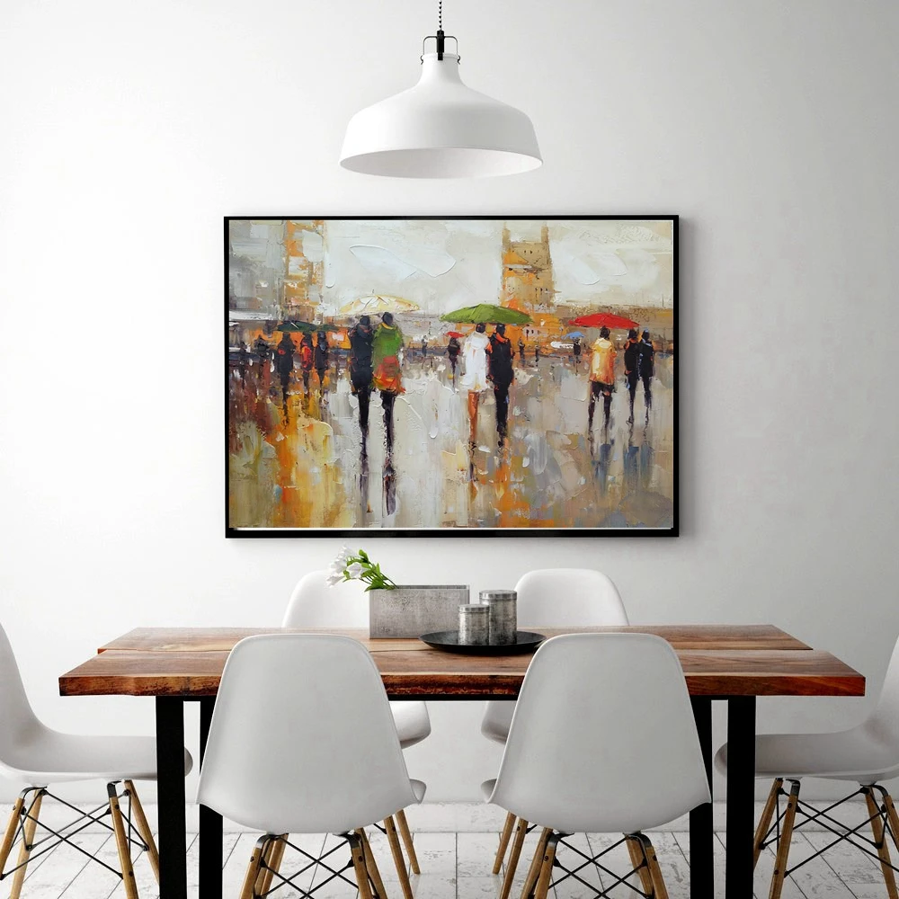 

Handpainted Rain Umbrella Knife Oil Painting for Living Room Wall Art Abstract Street Christmas Decorations for Home Dropship