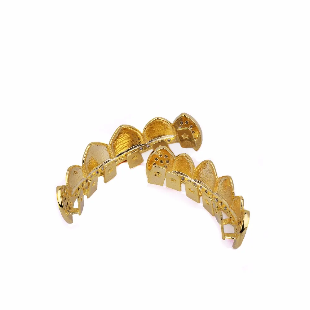 Bubble Letter Hip Hop Grillz Teeth Iced Zircon Fang Mouth teeth Caps Top & Bottom Tooth Set Men Women Vampire  Fashion Jewelry