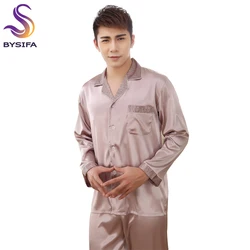 BYSIFA-Conjunto de pijama de seda para hombre, ropa de dormir de estilo moderno a la moda, a cuadros, color gris, para el hogar