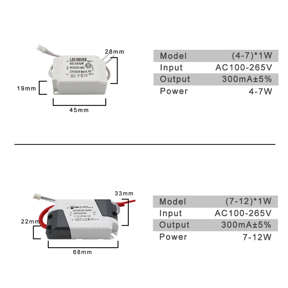 Controlador de corriente constante LED, fuente de alimentación externa de 300MA, 240Ma, 220V, 1-3W, 4-7W, 7-12W, 12-18W, 26-36W, 37-50W