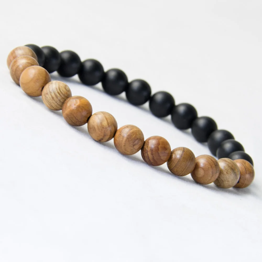 New Men Natural Wood Beads Bracelets Black Matte Onyx Meditation Prayer Bead Bracelet Women Wooden Jewelry,Yoga Jewelry image 3