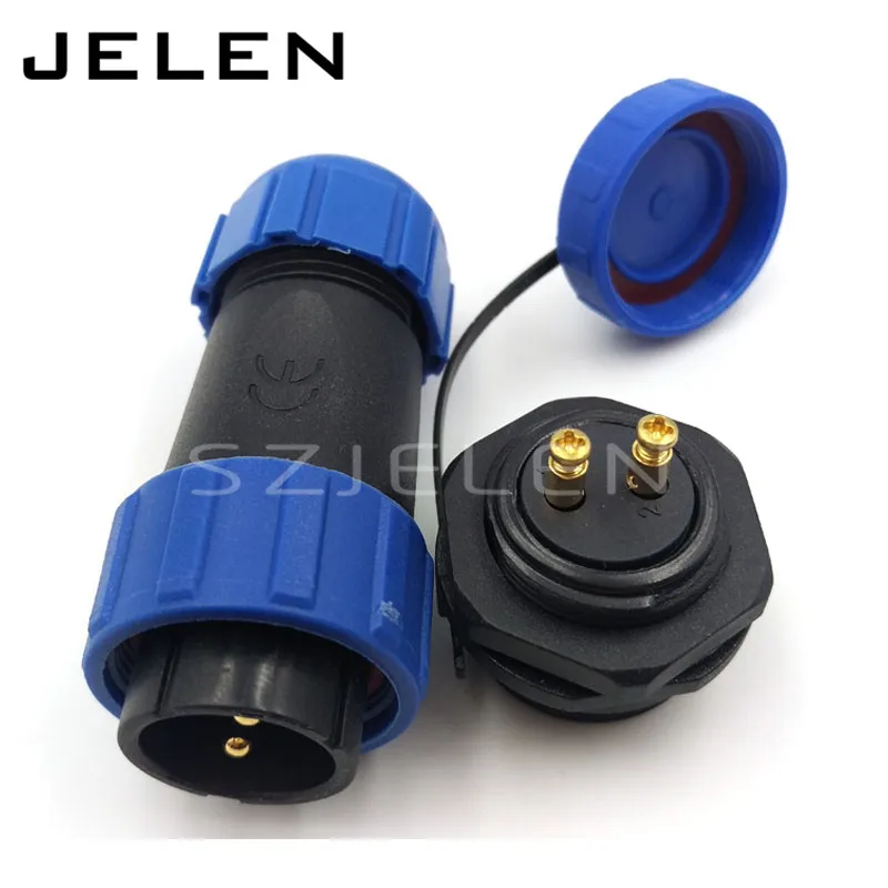 SP21,  No need welding, Waterproof connector plug socket, 2-pin power cable connector, panel mount  21mm, IP68, LED connectors