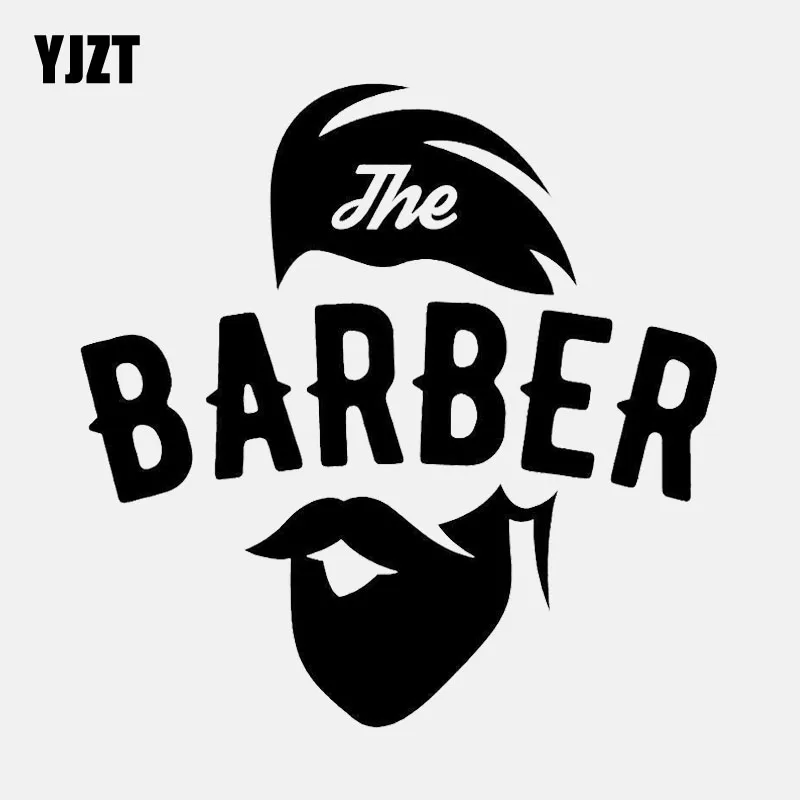 YJZT 12.7CM*12.9CM Barber Shop Salon Moustache Haircut  Vinyl Car Sticker  Black/Silver C22-0013