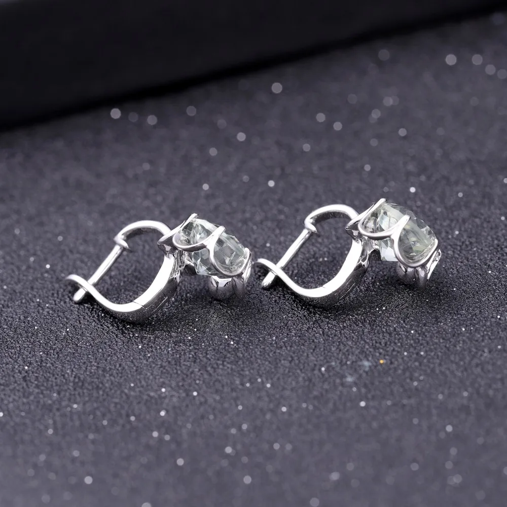 GEM\'S BALLET Pure 925 Sterling Silver Fine Jewelry Oval 5.47Ct Natural Green Amethyst Birthstone Stud Earrings For Women