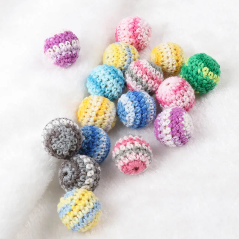 Double color Elegant 20mm Crochet Beads Woolen Yarn For Choose Knitted By Cotton Thread DIY Jewellery Making 5 Pcs