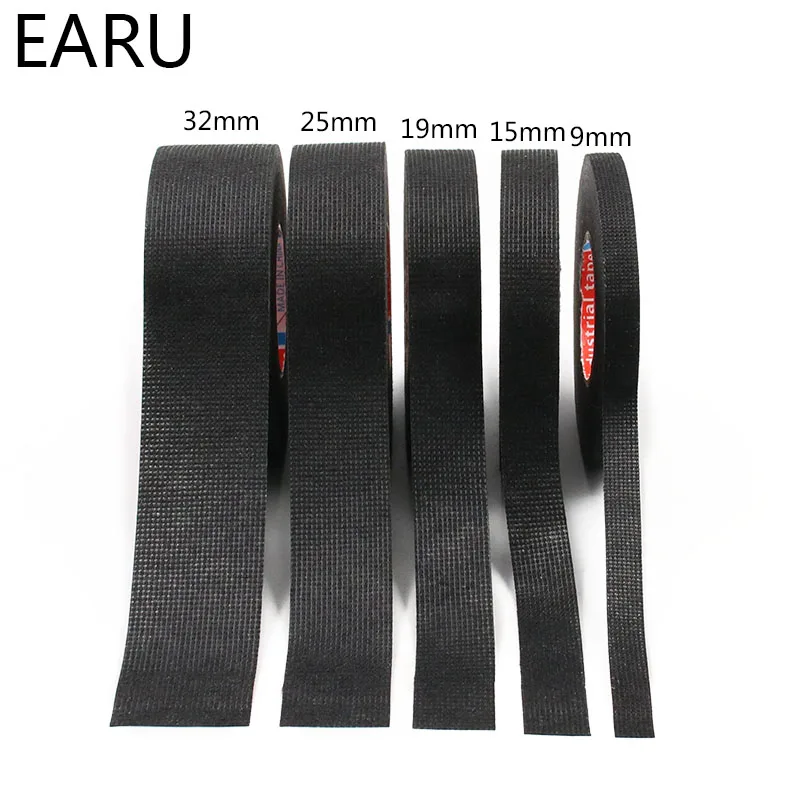 1pc Heat-resistant Adhesive Cloth Fabric Tape For Car Auto Cable Harness Wiring Loom Protection Width 9/15/19/25/32MM Length 15M