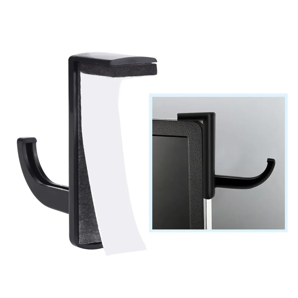 2 Pack Headphone Headset Hanger Monitor Stand Holder Headset Stick-on Hook, Black