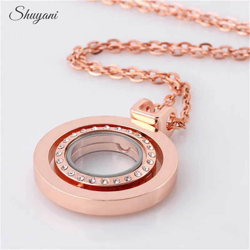 1Pc Round Rotation Floating Relicario Charms Memory Locket Pendant Necklaces For Women Living Medaillon Collier Jewelry Bulk