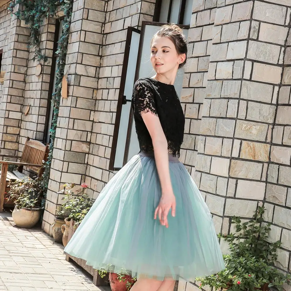 7 Layer 60cm Tulle Skirt Women  Summer A-line Midi Skirts Female High Waist Tutu Pleated Skirts For Women School Sun Skirt