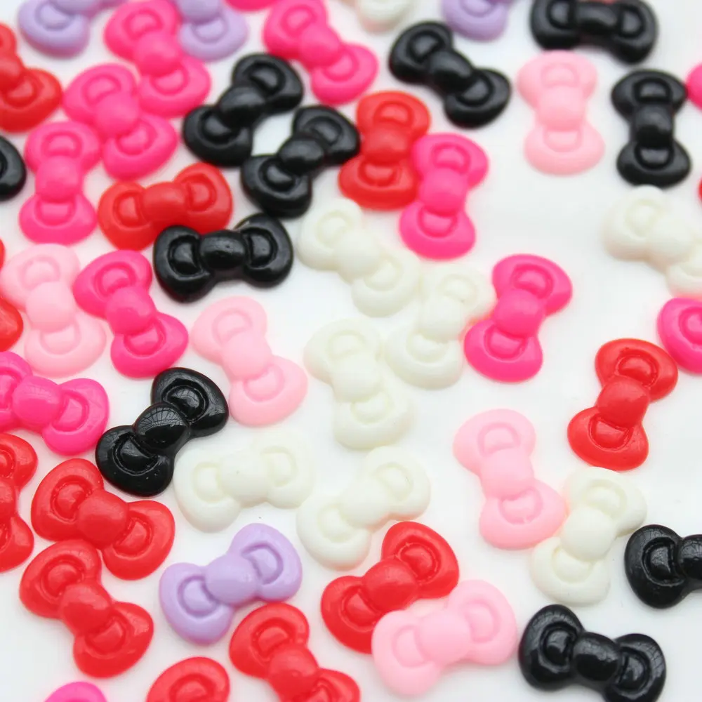 

300pcs 11mm mini Resin mix color Kitty Bow Cabochon DIY Flat Back Beads DIY Kawaii Deco Den Scrapbook D25