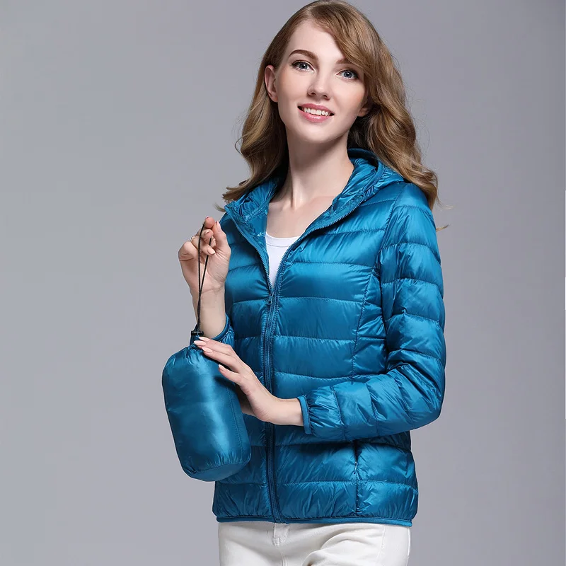 Women White Duck Down Jacket Autumn Female Ultra Light Down Jackets Slim Solid Long Sleeve Hooded Parkas Candy Color