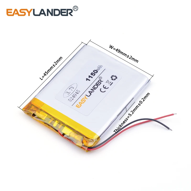 best battery brand Size 524945 3.7V 1150mah Lithium polymer Battery with Protection Board For MP4 PSP GPS Tablet PCs PDA Free S