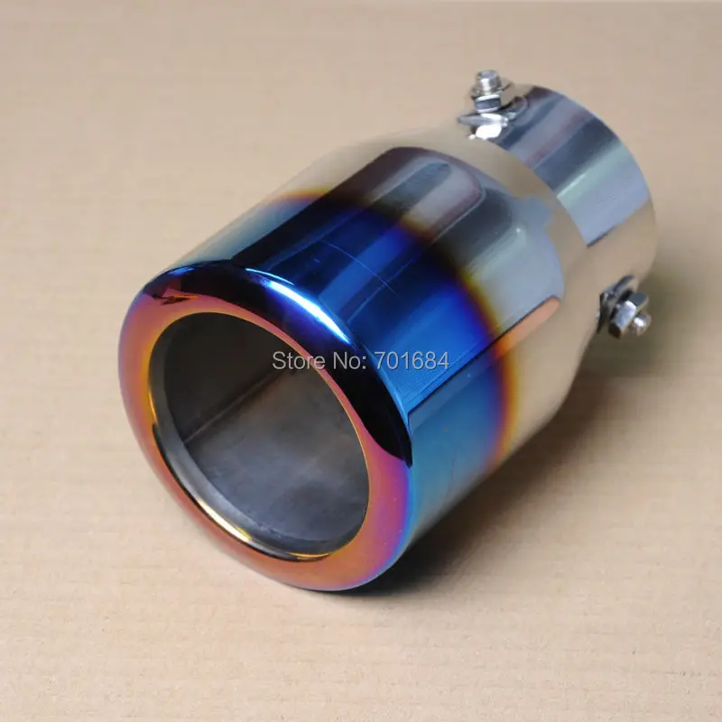 New Car Rollled Slanted Colorful Exhaust Muffler Tail Pipe Tip Inlet 59-75mm [QP1044]