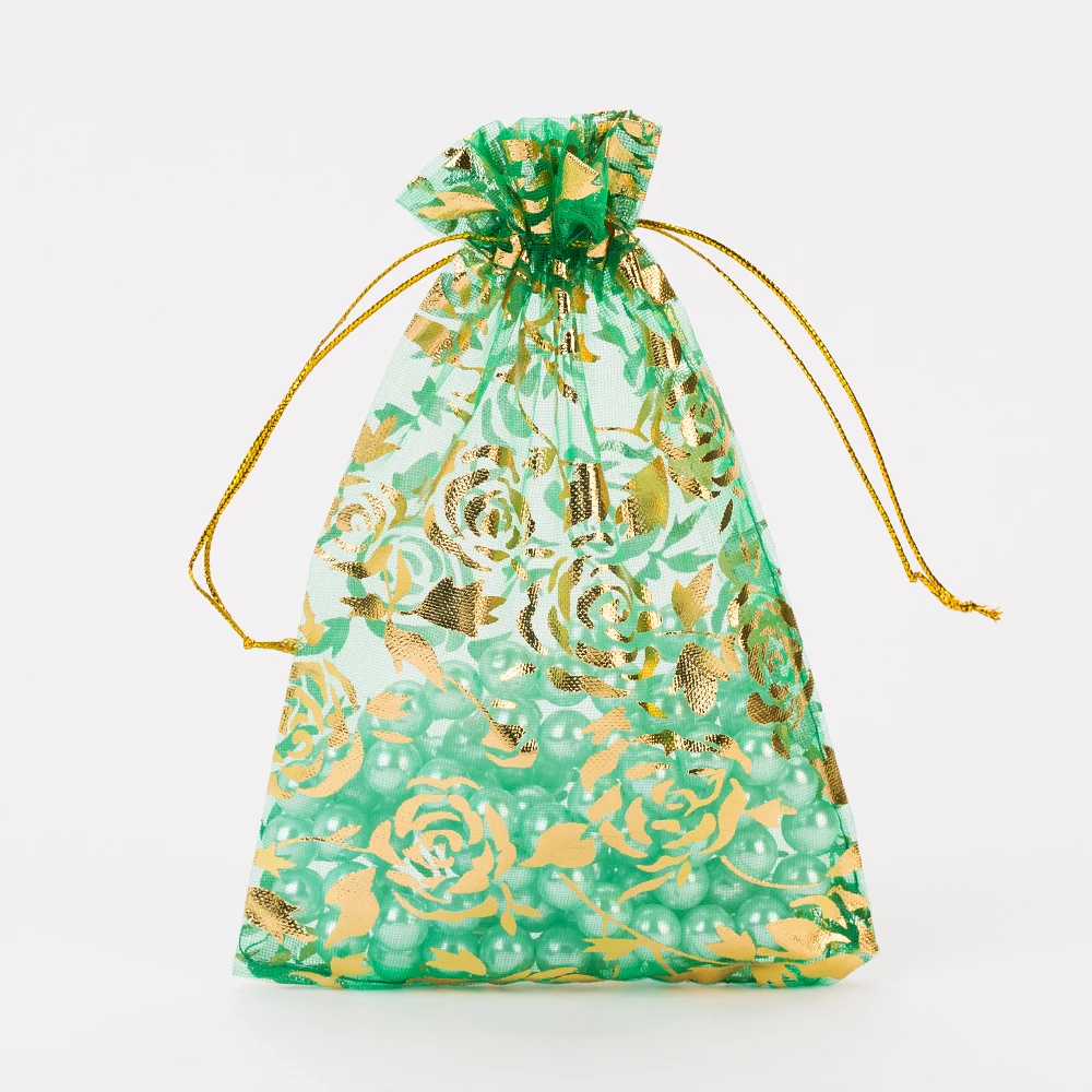 20x30cm Green Rose Organza Jewelry Bags Cheap Organza Pouches Christmas Wedding Gift Bag Jewelry Packaging Drawstring Pouch