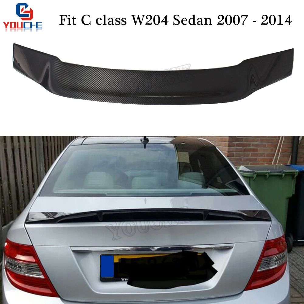 W204 Carbon Fiber Car Rear Spoiler For Mercedes W204 C Class C180 C200 C250 C300 C350 4-door Sedan 2007 - 2014 R Style Trunk Lip