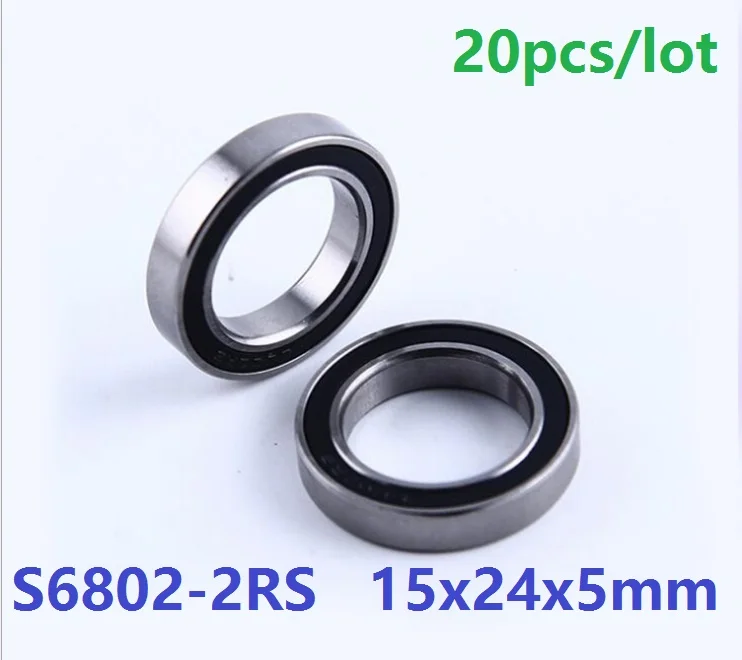 20pcs/lot S6802-2RS S6802RS Stainless Steel ball bearing 15x24x5 mm Deep Groove Ball Bearing 15*24*5