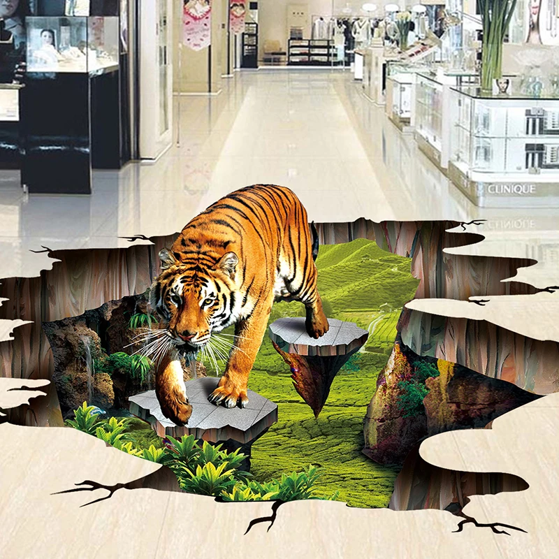 

3D Stereo Lifelike Tiger Flooring Mural Wallpaper Park Outdoor 3D Floor Tiles Sticker Non-slip Waterproof Thickened 3D Sticker