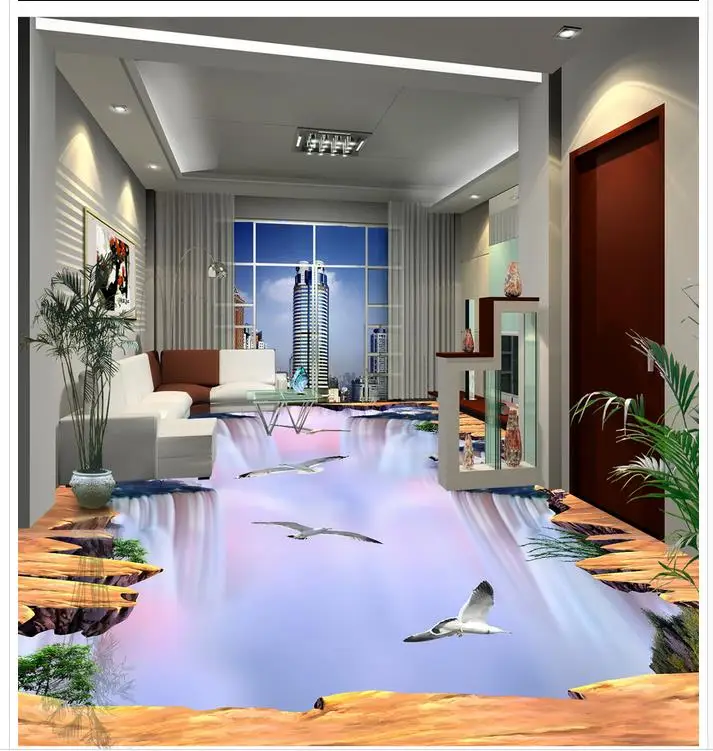 

3D wallpaper floor for living room waterfall 3D wall murals wallpaper floor Custom Photo self-adhesive 3D floor