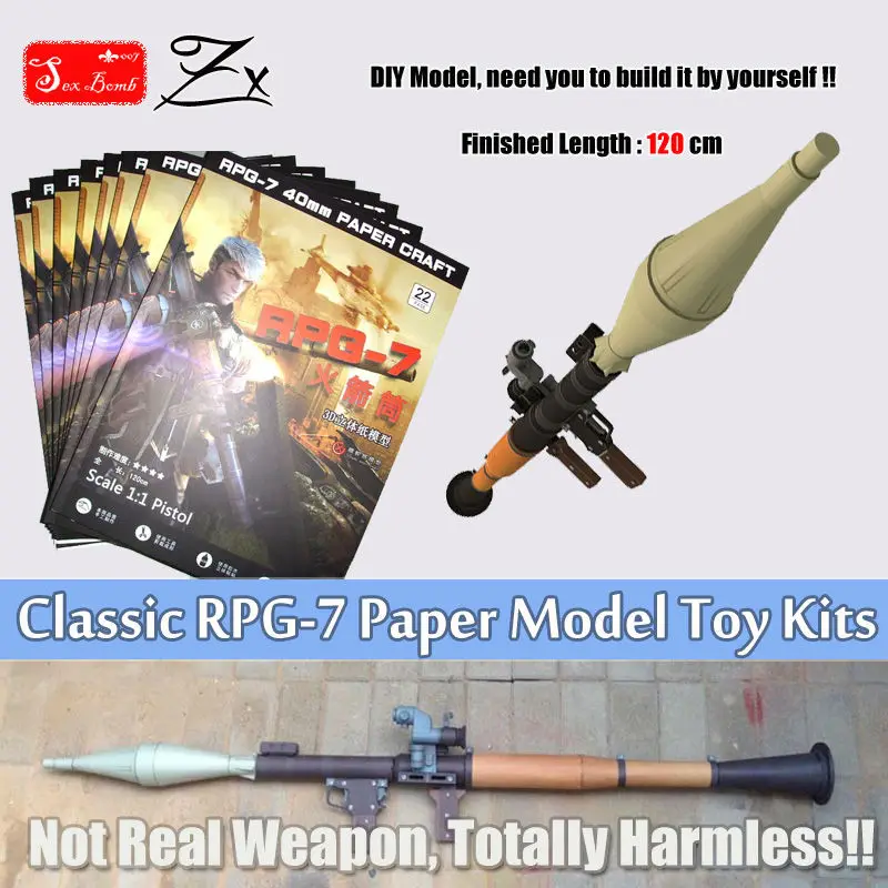 

2019 New Scaled RPG-7 Rocket Launcher Bazooka Magazine 3D Paper Craft Models toy Handmade DIY Assembled Cosplay weapon toys